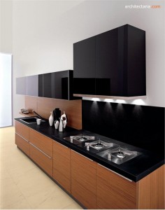 kitchen set modern dengan motif kayu