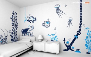 desain interior kamar tidur anak laki-laki dengan wallpaper