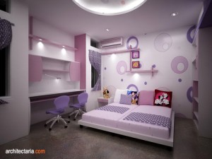 desain interior kamar tidur anak perempuan dengan wallpaper